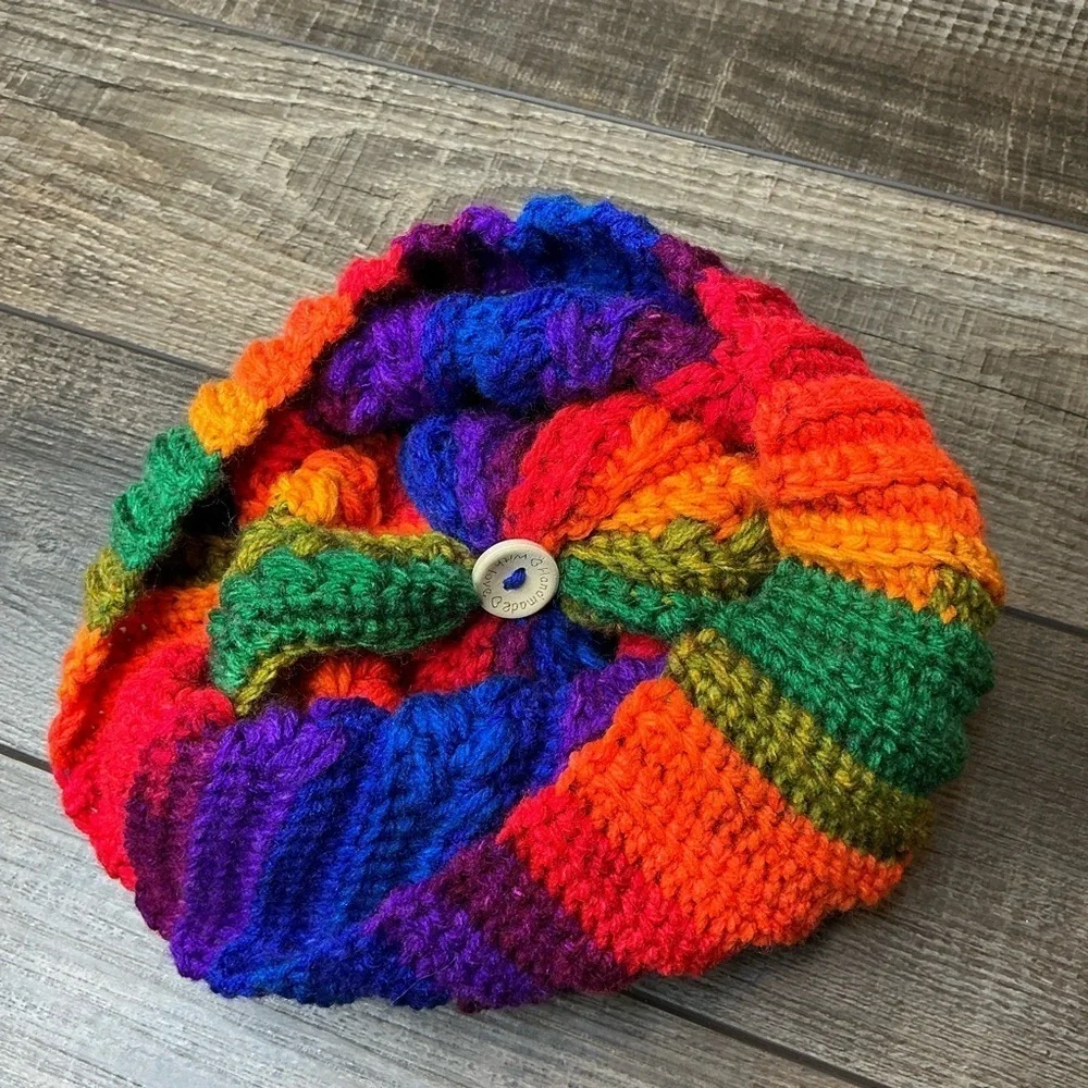 Handcrafted Crochet Multicolor Winter Hat Snowy Wheat Knit Beanie with Pom Pom